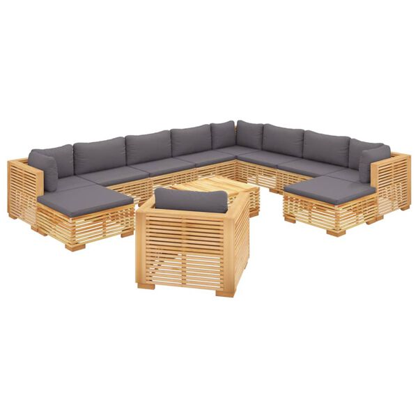 vidaXL Juego muebles de jard&iacute;n 12 piezas y cojines madera maciza teca