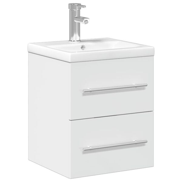 vidaXL Mueble de ba&ntilde;o con lavabo integrado blanco brillo