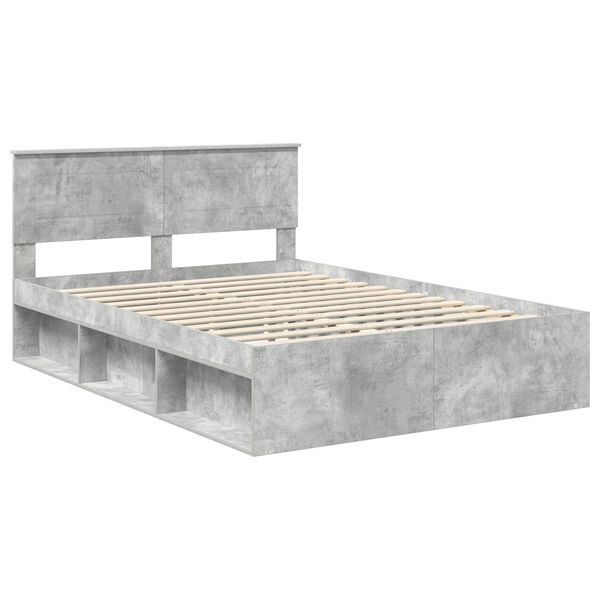 vidaXL Estructura de cama Concreto 140 x 190 cm Madera de ingenier&iacute;a