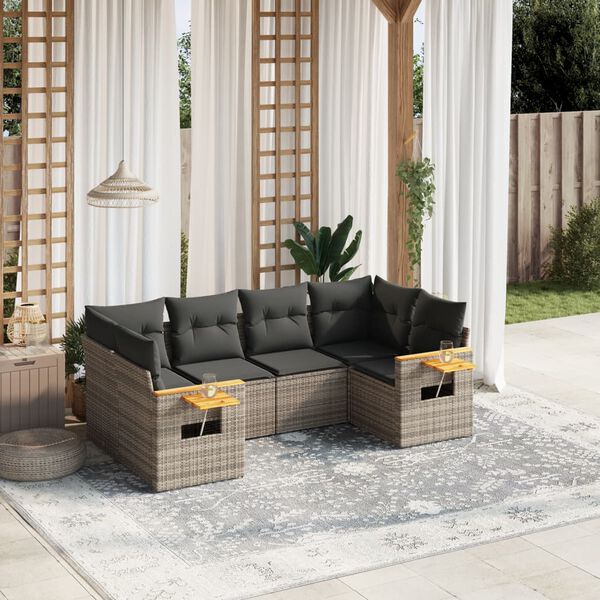vidaXL Set de muebles de jard&iacute;n 6 pzas y cojines rat&aacute;n sint&eacute;tico gris