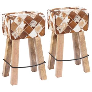 vidaXL Taburete de bar 2 uds. Patchwork marr&oacute;n 44 x 33 x 74 cm