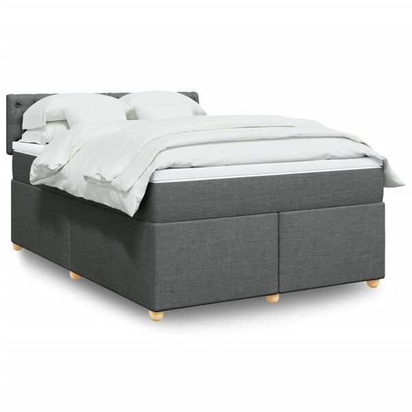 vidaXL Cama box spring con colch&oacute;n tela gris oscuro 140x200 cm