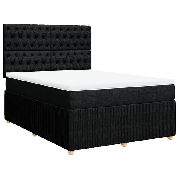 vidaXL Cama box spring con colch&oacute;n tela negro 160x200 cm