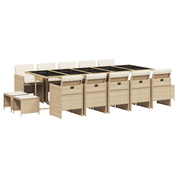 vidaXL Set comedor de jard&iacute;n con cojines 15 pzas rat&aacute;n sint&eacute;tico beige