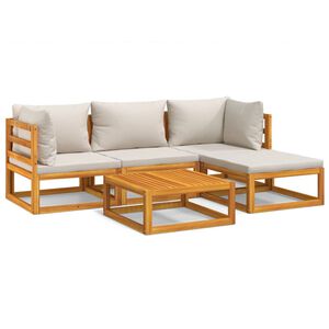 vidaXL Set muebles de jard&iacute;n 5 pzas madera maciza y cojines gris claro