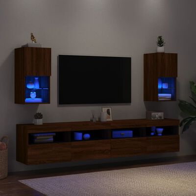 vidaXL Muebles para TV con luces LED 2 uds roble marrón 30,5x30x60 cm