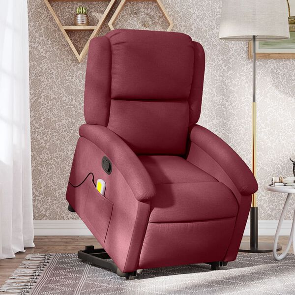 vidaXL Sillón reclinable de masaje elevable tela rojo tinto