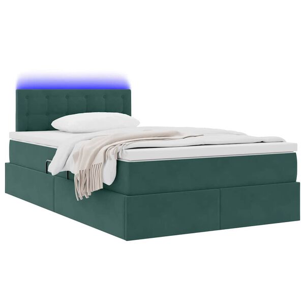 vidaXL Cama con almacenamiento y LED Verde oscuro 120 x 200 cm