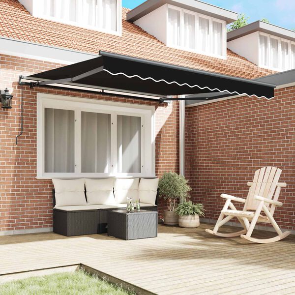 vidaXL Toldo Retr&aacute;ctil Manual Negro 350 x 250 cm Poli&eacute;ster y Acero