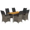 vidaXL Set comedor jard&iacute;n 7 pzas y cojines rat&aacute;n sint&eacute;tico gris