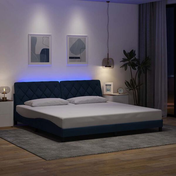 vidaXL Estructura de cama con LED sin colchón tela azul 200x200 cm