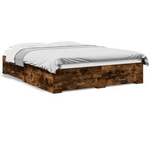vidaXL Cama con cajones madera de ingenier&iacute;a roble ahumado 150x200 cm