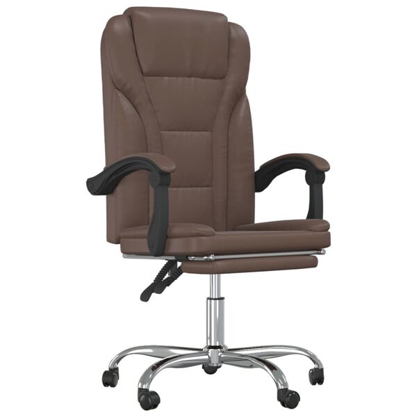 vidaXL Silla de oficina reclinable cuero sint&eacute;tico marr&oacute;n