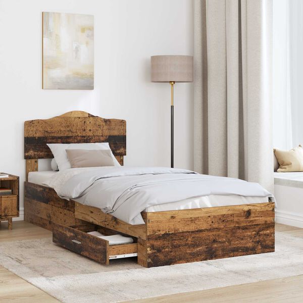 vidaXL Estructura de cama con cabecera Madera vieja 90 x 200 cm