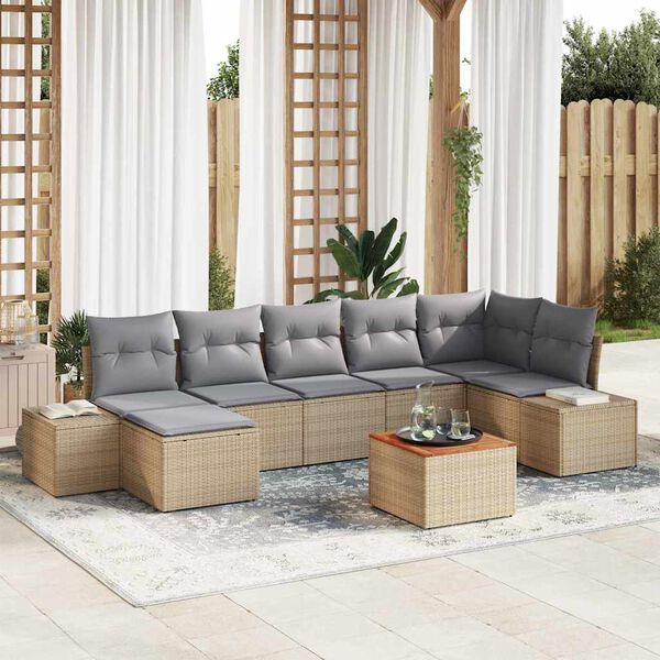 vidaXL Conjunto de sof&aacute;s de jard&iacute;n 8 pcs Beige rat&aacute;n sint&eacute;tico