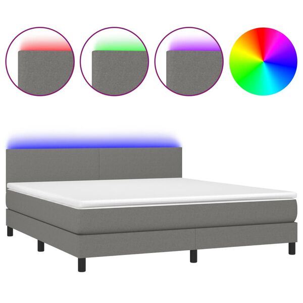 vidaXL Cama box spring con colch&oacute;n y LED tela gris oscuro 160x200 cm