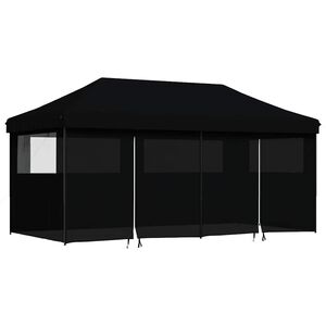 vidaXL Tienda de fiesta plegable Pop-Up con 4 paredes laterales negra