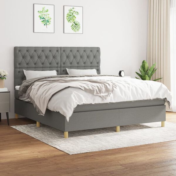 vidaXL Cama box spring con colch&oacute;n tela gris oscuro 160x200 cm