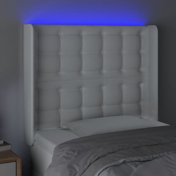vidaXL Cabecero con LED cuero sintético blanco 83x16x118/128 cm