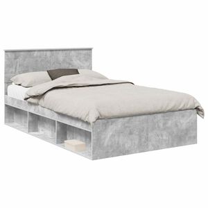 vidaXL Estructura de cama con cabecera Gris concreto 135 x 190 cm