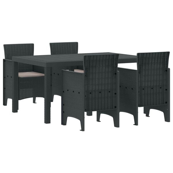 vidaXL Conjunto de Comedor de Jard&iacute;n 5 pcs Antracita Ratan Polt