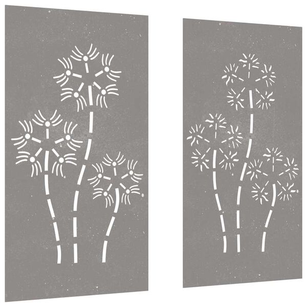 vidaXL Adorno pared jard&iacute;n 2 uds acero corten dise&ntilde;o flores 105x55 cm