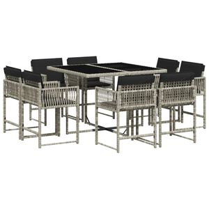vidaXL Set comedor de jard&iacute;n 9 pzas cojines rat&aacute;n sint&eacute;tico gris claro