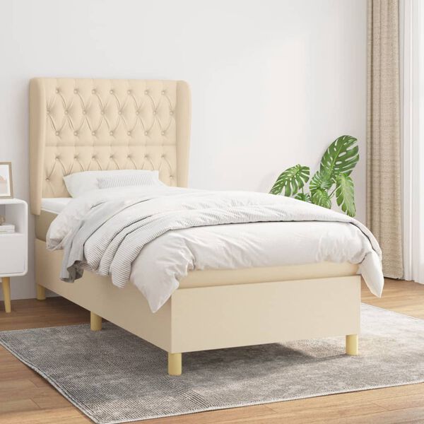 vidaXL Cama box spring con colch&oacute;n tela color crema 100x200 cm