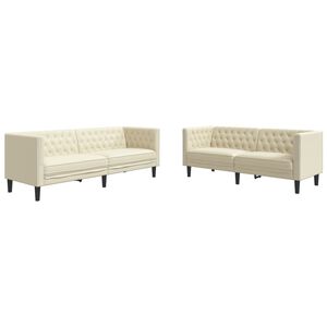 vidaXL Juego de sof&aacute;s Chesterfield 2 piezas cuero sint&eacute;tico crema