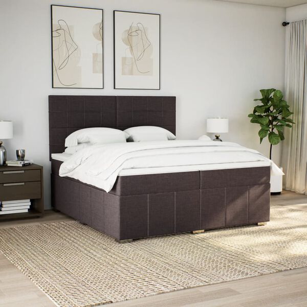 vidaXL Cama box spring con colch&oacute;n tela marr&oacute;n oscuro 200x200 cm