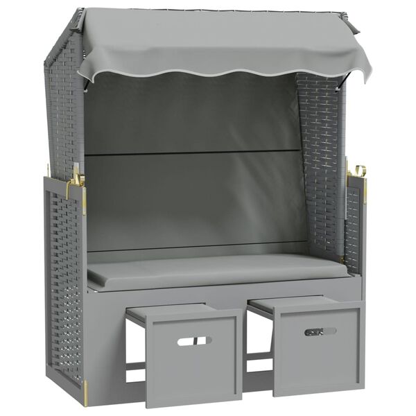 vidaXL Silla playa Strandkorb con dosel rat&aacute;n sint&eacute;tico madera gris