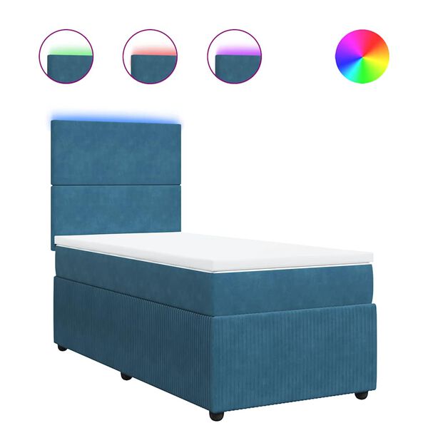 vidaXL Cama box spring con colch&oacute;n terciopelo azul 90x200 cm
