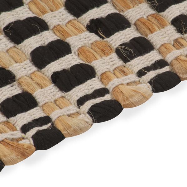 vidaXL Alfombra de ba&ntilde;o tejida a mano de yute y tela natural y negra