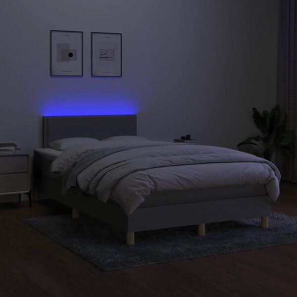 vidaXL Cama box spring con colch&oacute;n y LED tela gris claro 120x190 cm