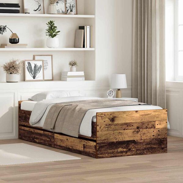 vidaXL Estructura de cama con caj&oacute;n Madera envejecida 90 x 200 cm
