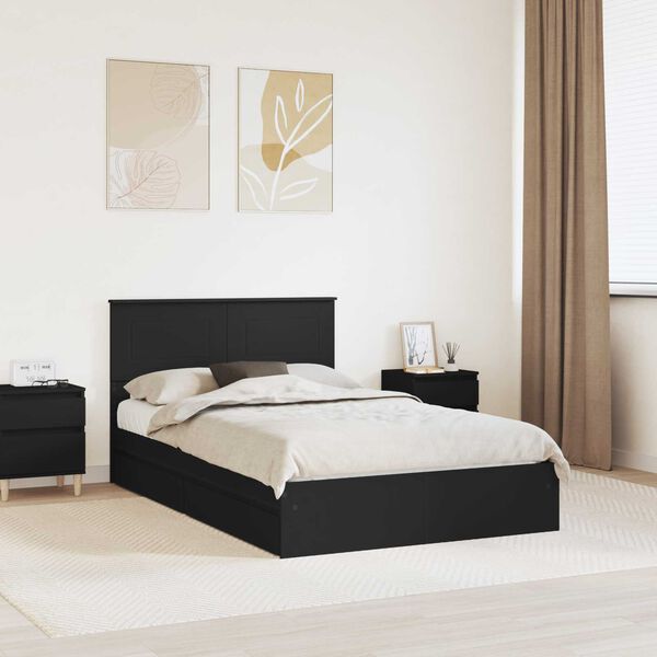 vidaXL Cama con almacenamiento Negro 135 x 190 cm Madera de ingenier&iacute;a