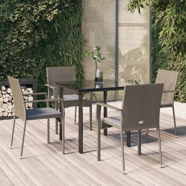 vidaXL Set comedor jardín 5 pzas y cojines ratán sintético negro gris