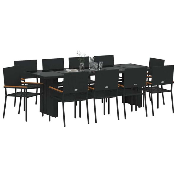 vidaXL Conjunto de Comedor de Jard&iacute;n 11 pcs Negro rat&aacute;n sint&eacute;tico