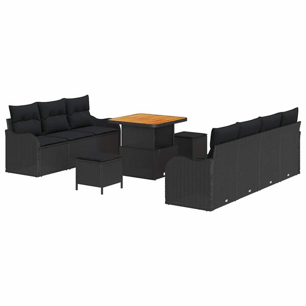 vidaXL Conjunto de sof&aacute; de jard&iacute;n con coj&iacute;n con almohada 10 pcs Negro