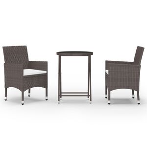vidaXL Set de bistr&oacute; de jard&iacute;n 3 pzas rat&aacute;n PE vidrio templado marr&oacute;n