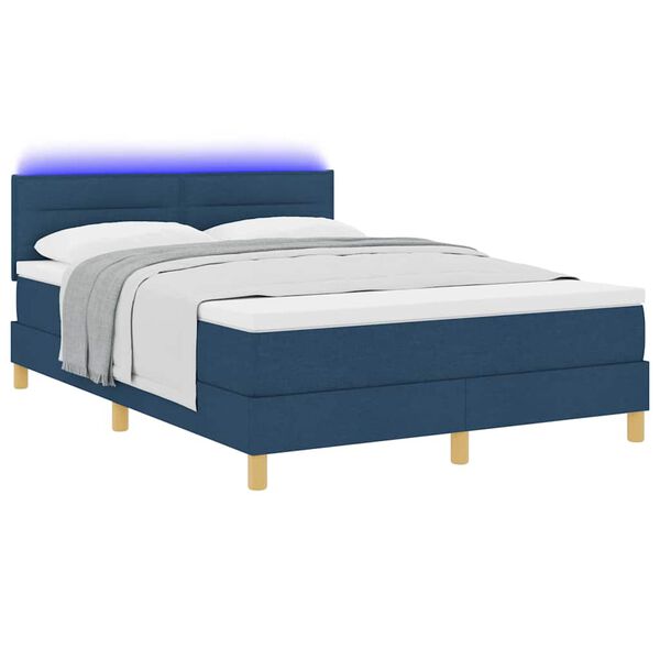 vidaXL Cama Box Spring LED con coj&iacute;n Azul 140 x 200 cm tela