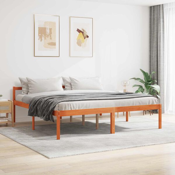 vidaXL Estructura de cama con cabecera Marr&oacute;n cera 200 x 200 cm