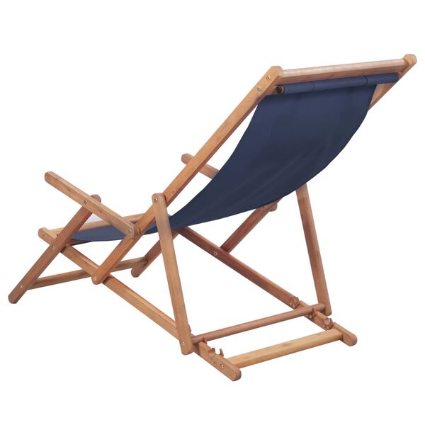 vidaXL Silla de playa plegable de tela y estructura de madera azul