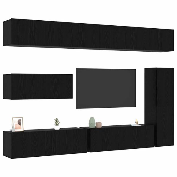vidaXL Conjunto de mueble de TV 7 pcs Roble Negro Madera de ingenier&iacute;a