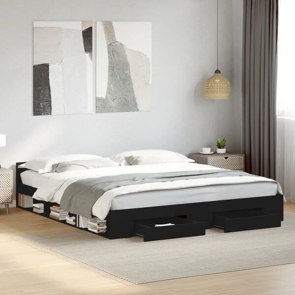 vidaXL Estructura cama con cajones madera ingenier&iacute;a negra 200x200 cm