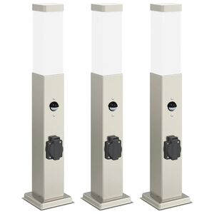 vidaXL Balizas de luz con sensor y toma de corriente, 3 unidades, 50 cm, acero inoxidable, IP44