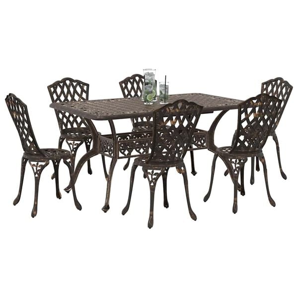 vidaXL Conjunto de Comedor de Jard&iacute;n 7 pcs Bronce Aluminio