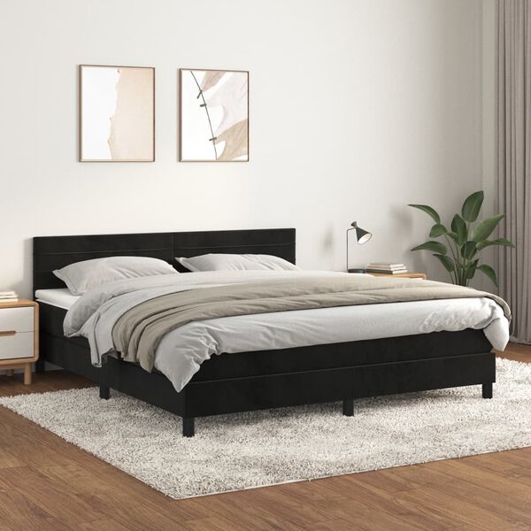 vidaXL Cama box spring con colch&oacute;n terciopelo negro 180x200 cm