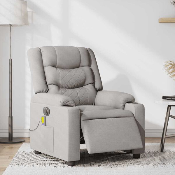 vidaXL Sill&oacute;n reclinable de masaje el&eacute;ctrico tela gris nube