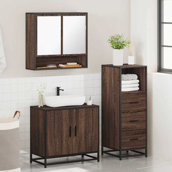vidaXL Set de muebles ba&ntilde;o 3 pzas madera contrachapada roble marr&oacute;n